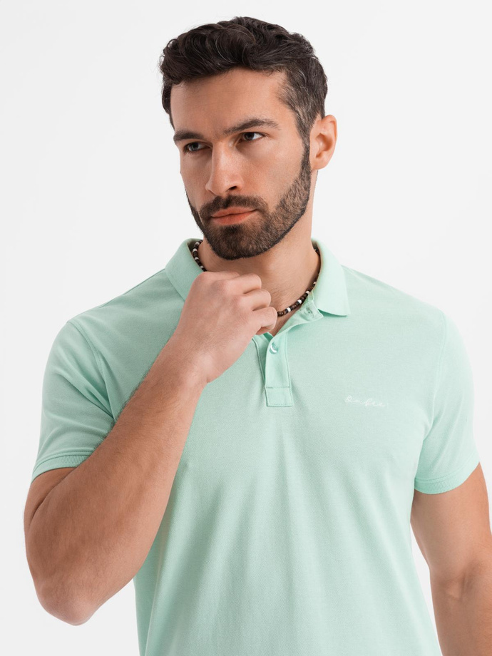 Cotton pique knit polo shirt - mint V1 OM-POSS-0103