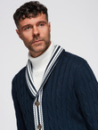 Knitted monochrome men's viscose cardigan - navy blue V1 OM-SWCD-0126