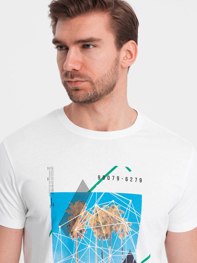 T-shirt męski bawełniany z nadrukiem California - biały V1 OM-TSPT-0128