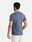 T-shirt męski klasyczny bawełniany BASIC - ciemnoniebieski V18 OM-TSBS-0146