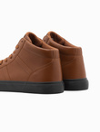 Buty męskie sneakersy za kostkę z kontrastową podeszwą - camel V5 OM-FOTH-0124