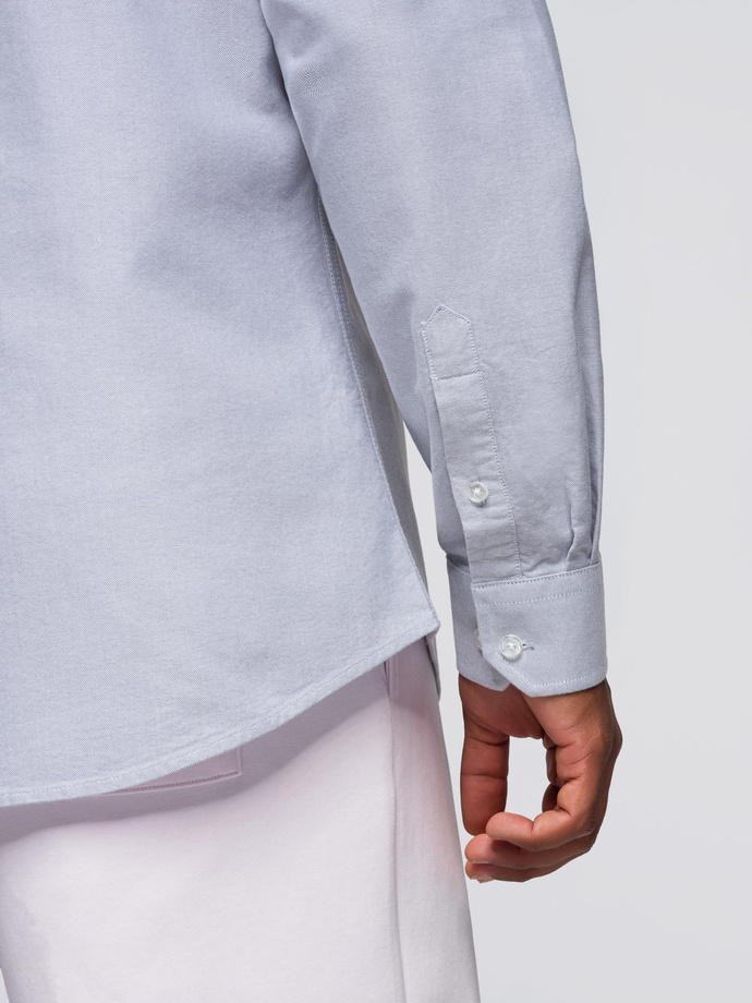 Elegant men's oxford shirt with embroidery - blue V1 OM-SHOS-0172