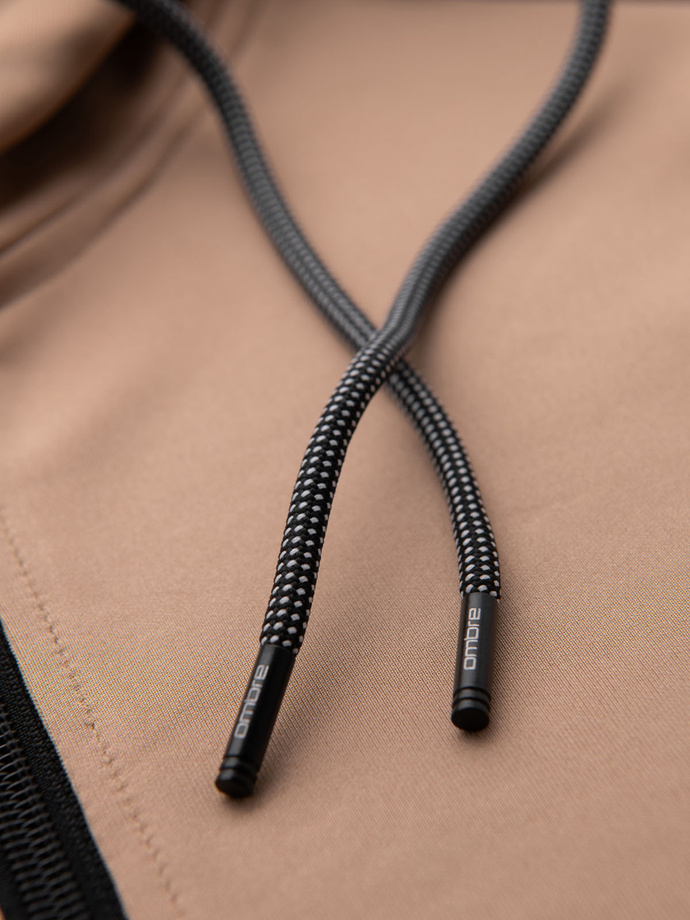 Unzipped men's hooded sweatshirt with piping - beige V4 OM-SSZP-0210