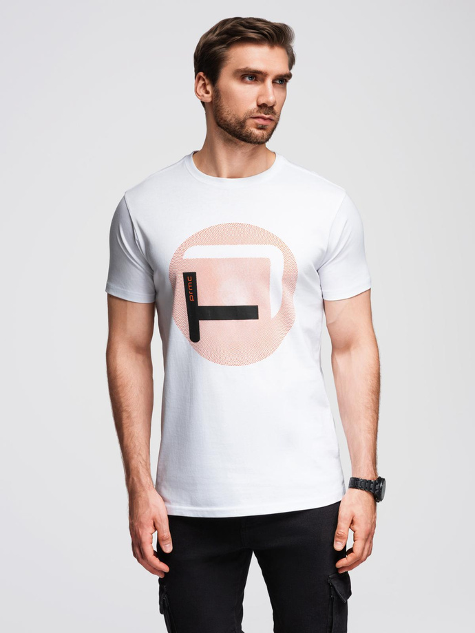 Men's t-shirt with large print - white V1 OM-TSPT-0245
