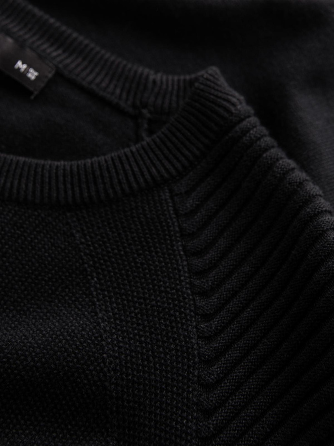 Men's raglan sweater with ribbed sleeves - black V2 OM-SWSW-0144