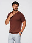 Men's buttonless polo shirt with classic weave - dark brown V4 OM-POSS-0159