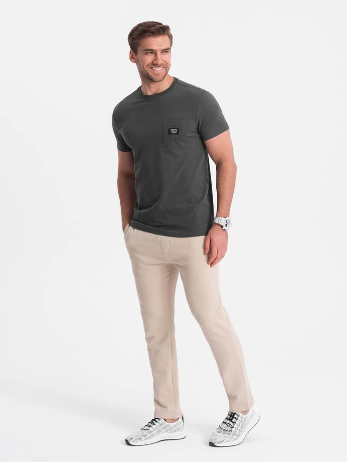 Men's casual t-shirt with pocket patch - graphite V11 OM-TSCT-0109