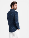 Men's cotton shirt with floral motif - navy blue V1 OM-SHCS-0159