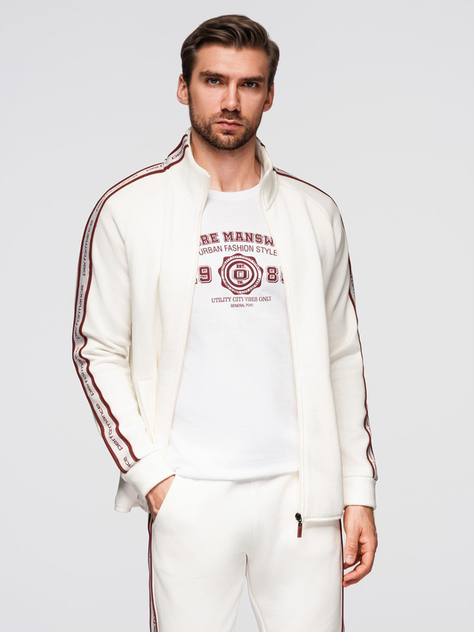 Washed men's sweatshirt with decorative stitching at the neckline - navy blue V4 OM-SSDS-0131