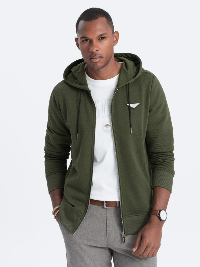 Bluza męska rozpinana z kapturem - oliwkowa V1 OM-SSZP-22SS-010