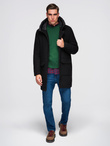 Men's insulated coat with hood and concealed zipper - black V1 OM-COWC-0110