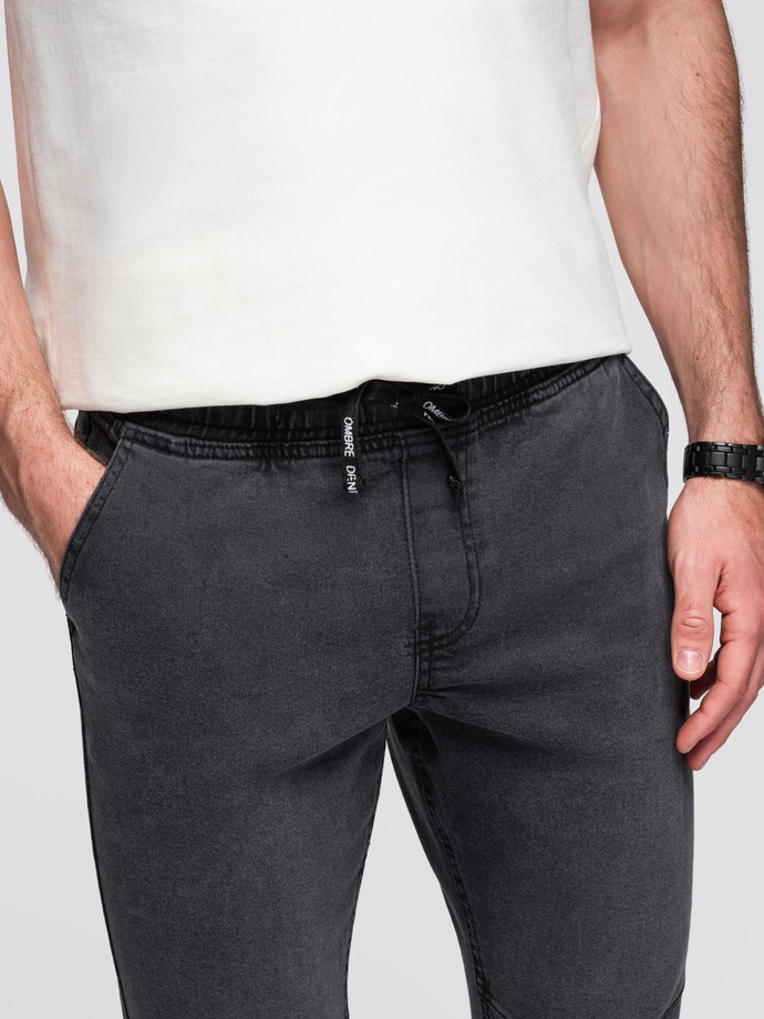 Men's JOGGERS denim pants with wash effect - grey V3 OM-PADJ-0267