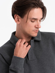 Men's structured knit polo collar sweatshirt - graphite melange V1 OM-SSNZ-0149
