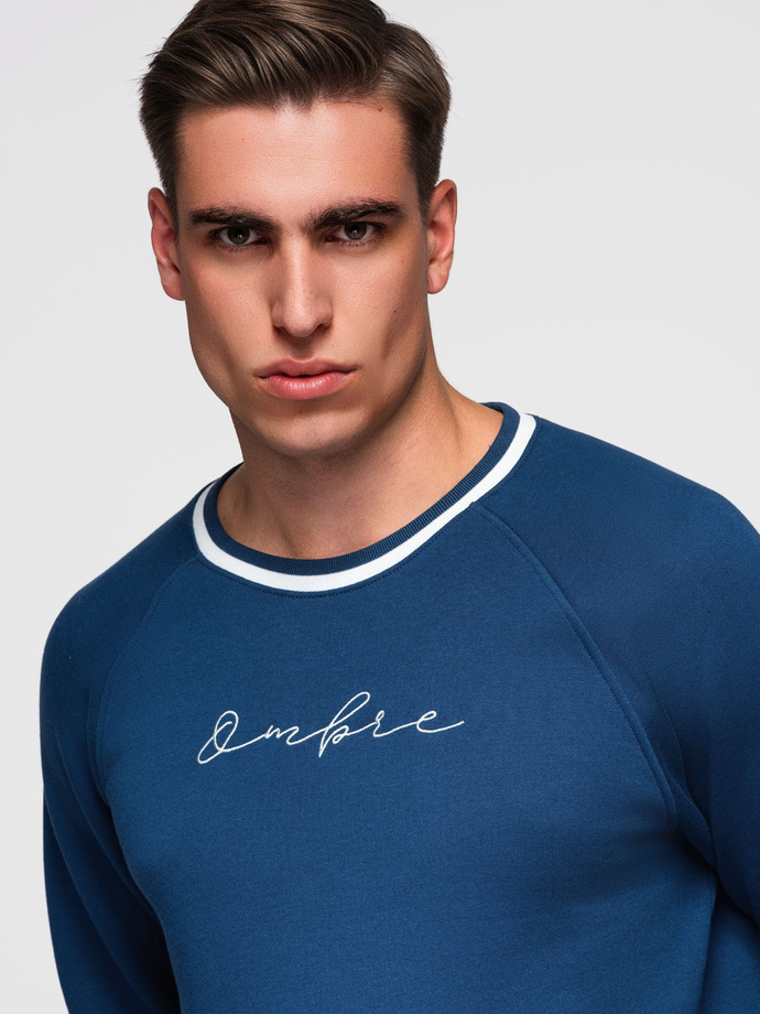 Men's raglan sleeve sweatshirt with contrasting details - dark blue V1 OM-SSNZ-0244