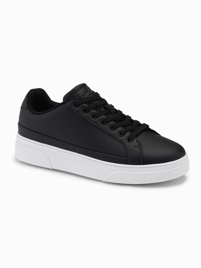 Buty sneakersy męskie z ekoskóry na grubej podeszwie – czarne V5 OM-FOSL-0166