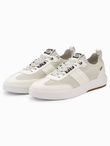 Wsuwane męskie sneakersy ze strukturalnego materiału – kremowe V1 OM-FOSL-0154