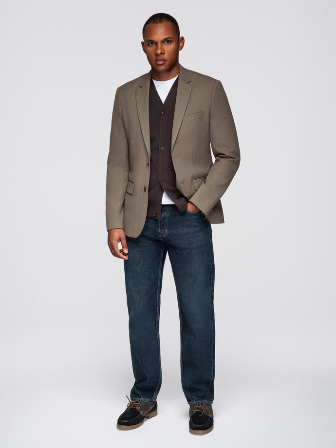 Męska elegancka marynarka SLIM FIT z rayonem – oliwkowa V5 OM-BLZB-0135 