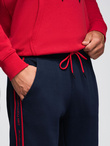 Sportowe spodnie męskie jogger z lampasami – granatowe V3 OM-PASK-0284