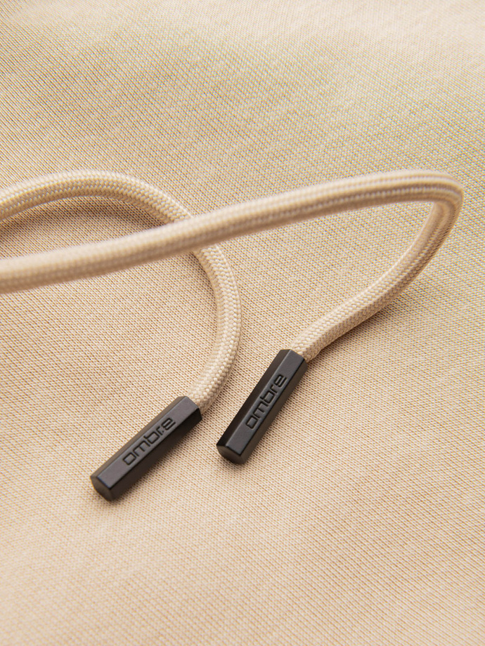 BASIC men's cotton sweatshirt kangaroo hoodie - beige V6 OM-SSBN-0161