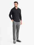 Longsleeve męski z kołnierzykiem polo BASIC – czarny V2 OM-POBL-0114