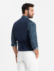 Men's vest without lapels in delicate check - navy blue V1 OM-BLZV-0123