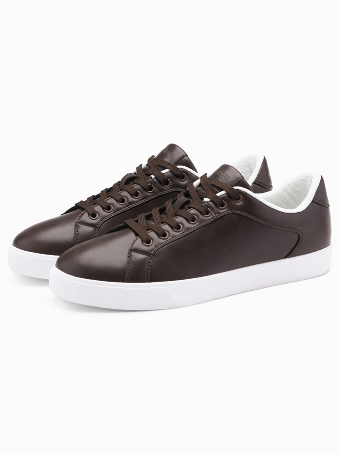Męskie klasyczne buty sneakersy z wysoką podeszwą – ciemnobrązowe V2 OM-FOCS-0165