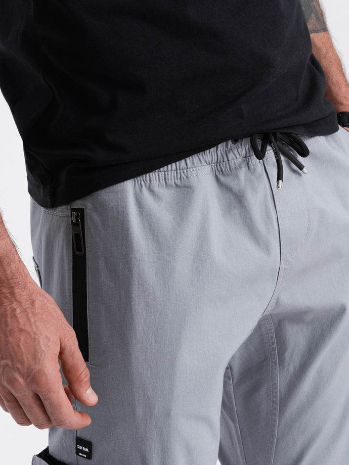Men's JOGGER pants with stand-off and zippered cargo pockets - light grey V8 OM-PAJO-0135
