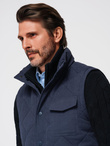 Men's peach effect quilted sleeveless jacket - navy blue V2 OM-JAVJ-0277
