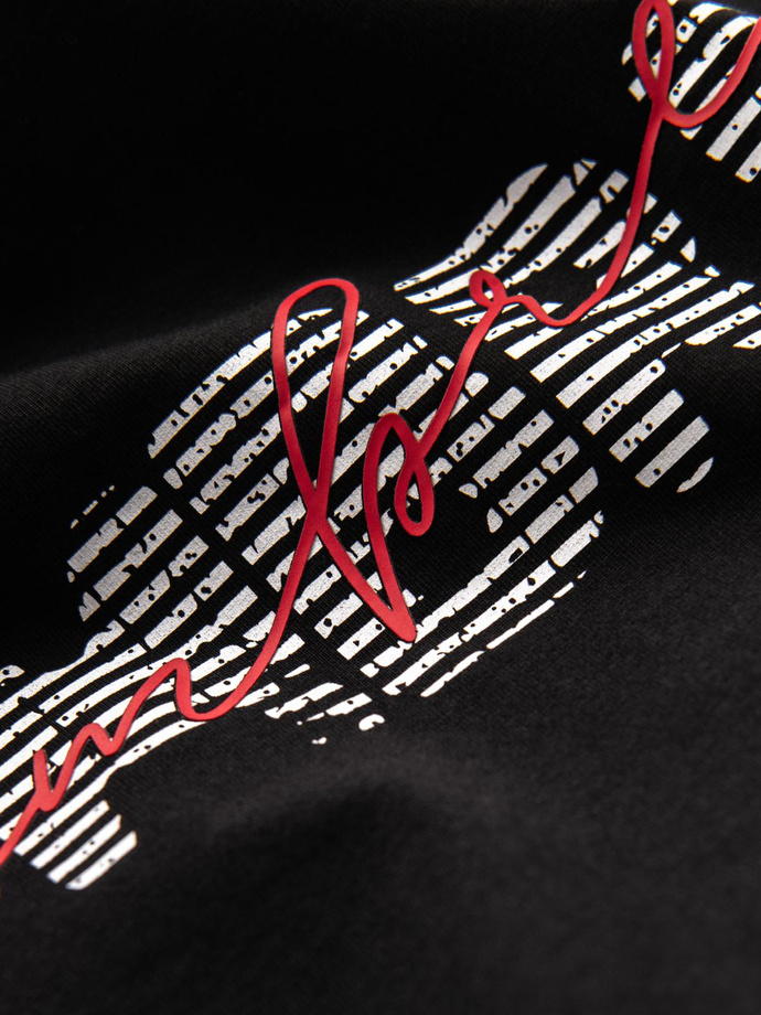 Męski bawełniany t-shirt z podwójnym printowanym logotypem – czarny V2 OM-TSPT-0211