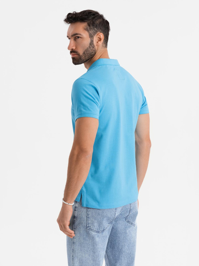 Cotton pique knit polo shirt - light blue V3 OM-POSS-0103