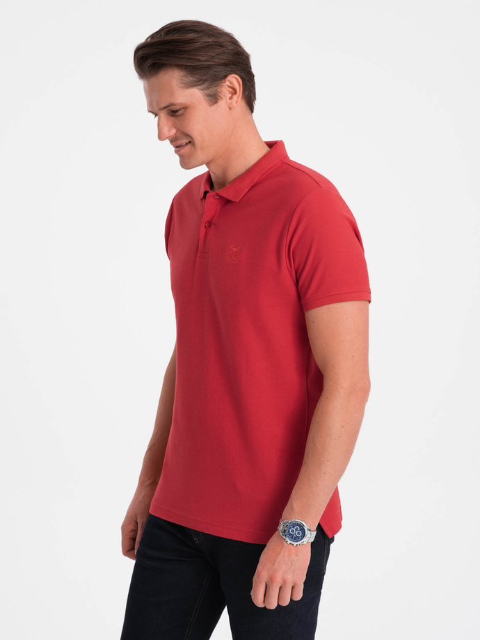Men's pique knit polo shirt - dark red V14 S1374
