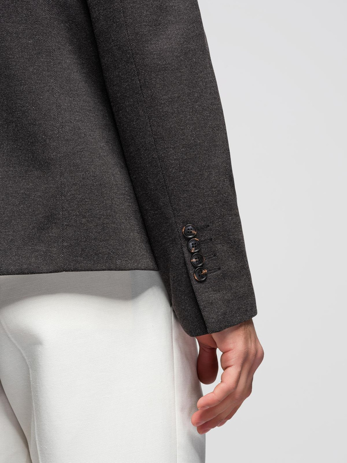 Men's melange rayon jacket with stand-up collar - black melange V5 OM-BLZB-0131