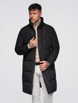 Men's long quilted winter jacket with hood - black V1 OM-JALJ-0309