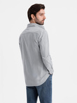 Elegant men's oxford shirt with embroidery - light grey V2 OM-SHOS-0172