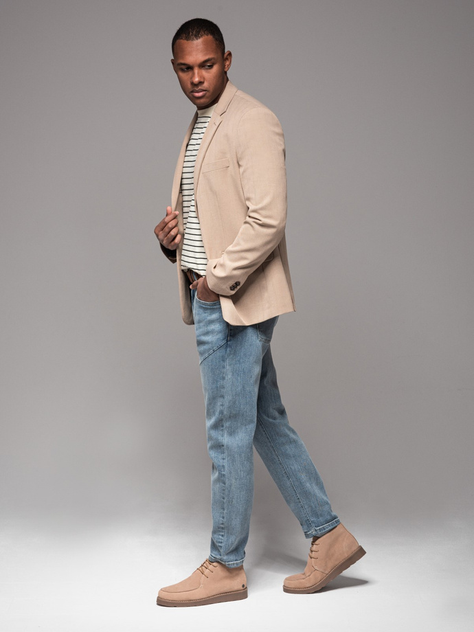 Men's CARROT FIT denim pants with decorative darts - light blue V1 OM-PADP-0227 