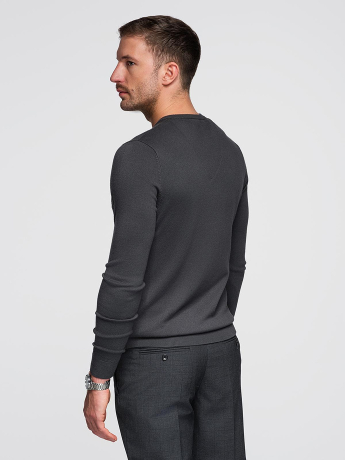 Elegant men's sweater with a heart neckline - graphite V17 OM-SWBS-0107