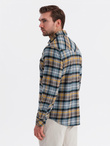 Męska flanelowa koszula w kratę z kieszeniami - szaro-żółta V1 OM-SHCS-0149