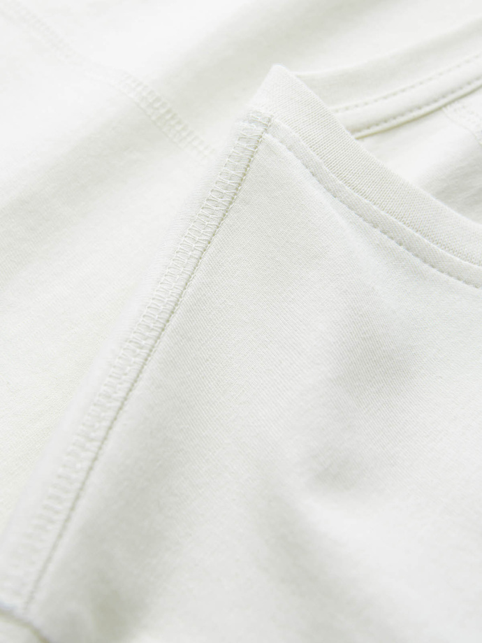 Men's cotton T-shirt with delicate embroidery - cream V2 OM-TSCT-0170