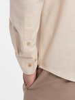 Men's linen shirt with classic collar and pockets REGULAR FIT - cream V3 OM-SHCS-0134