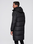 Men's quilted long jacket with detachable hood - black V1 OM-JALJ-0190