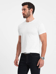 Męski klasyczny bawełniany T-shirt BASIC - biały V4 OM-TSBS-0146