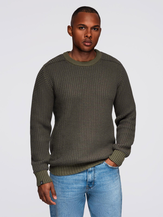 Knitted monochrome men's viscose cardigan - navy blue V1 OM-SWCD-0126