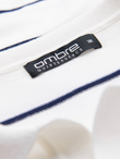 Men's horizontal striped viscose polo shirt - white and navy V2 OM-POSS-0145