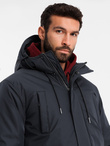 Klasyczna długa męska kurtka typu parka – czarna V6 OM-JALJ-0166