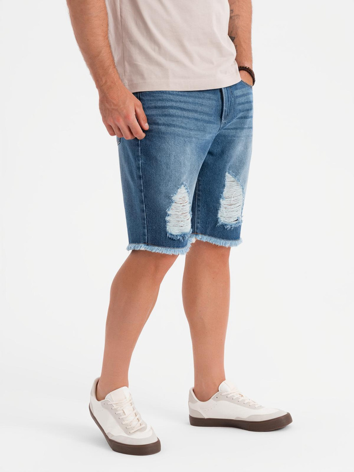 Men's short denim shorts with rips and holes - blue V3 OM-SRDS-0157