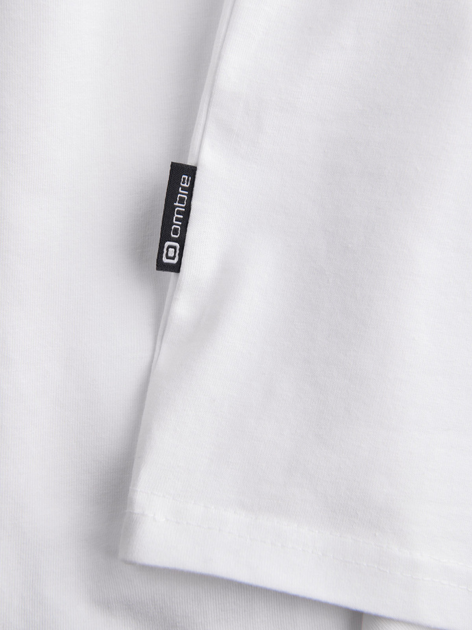 Longsleeve męski z elastanem sygnowany z okrągłym dekoltem - biały V1 OM-LSCL-0102