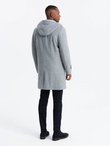 Monochrome long men's hooded coat - grey melange V1 OM-COWC-22FW-005