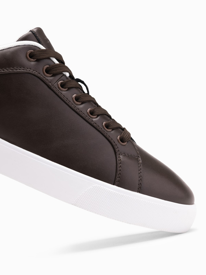 Męskie klasyczne buty sneakersy z wysoką podeszwą – ciemnobrązowe V2 OM-FOCS-0165