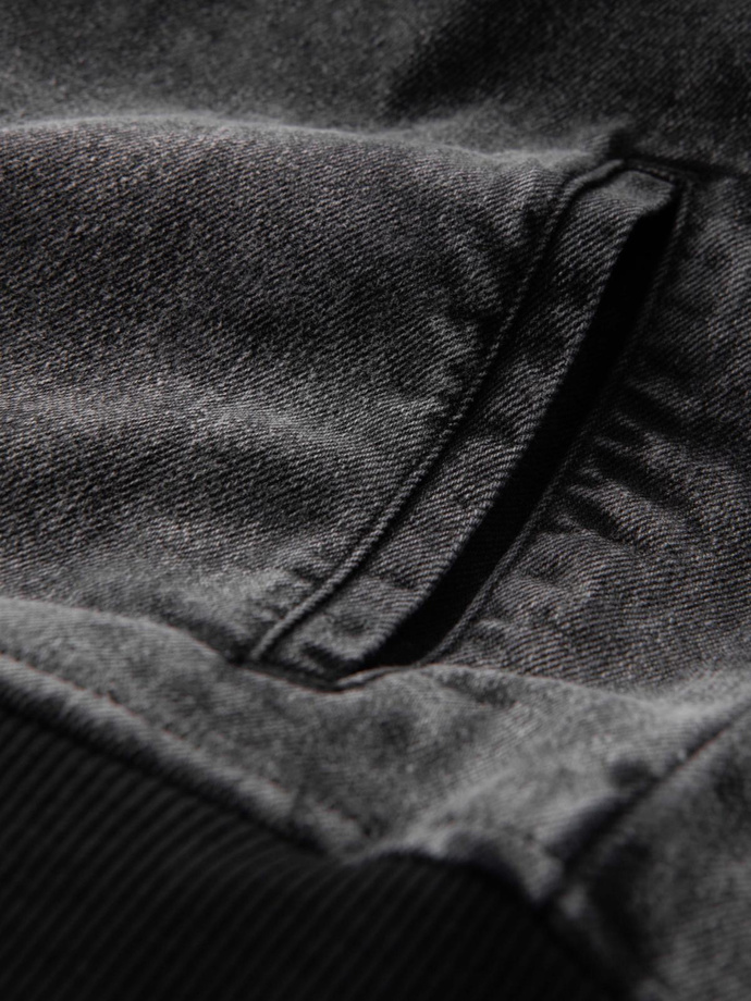 Men's denim bomber jacket with stone wash effect - black V2 OM-JADJ-0163