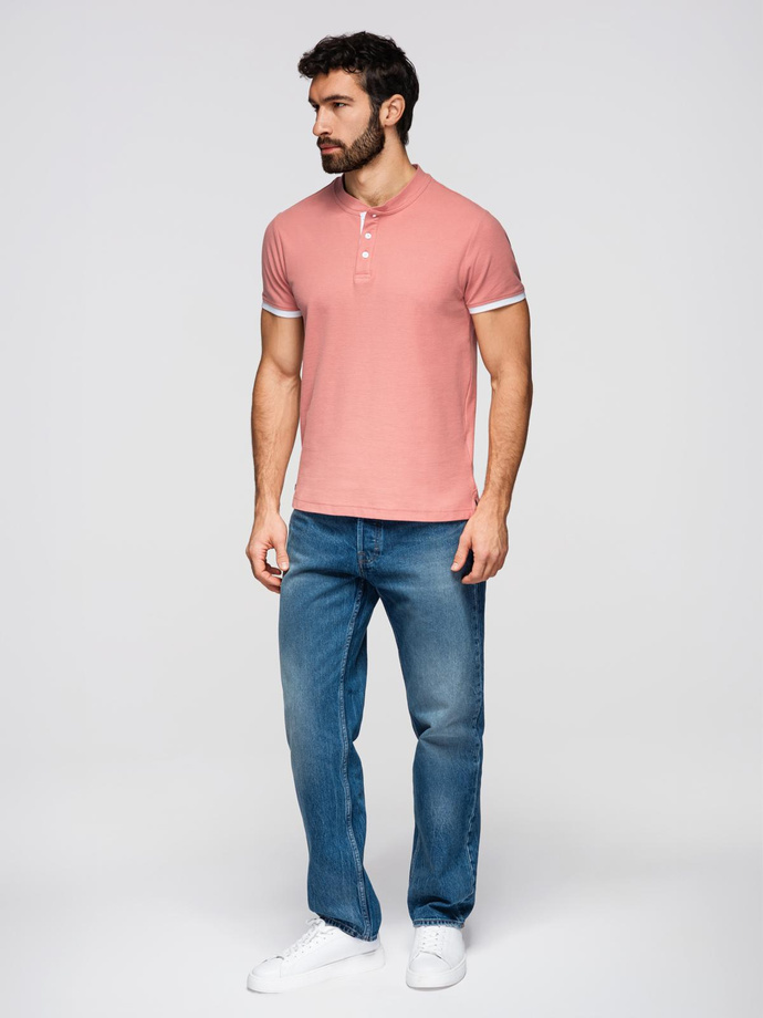 Men's collarless polo shirt - pink V7 OM-TSCT-0156